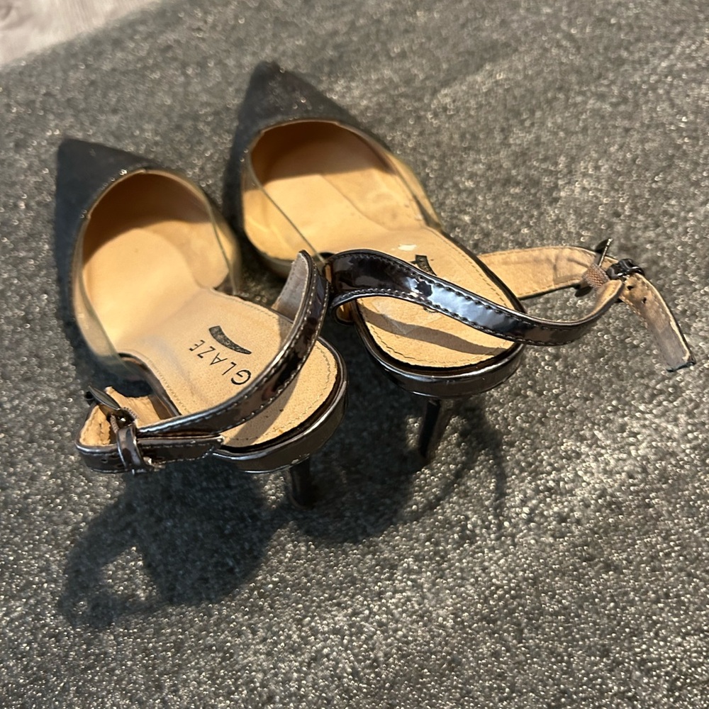 Glaze Black Heels with Glossy Finish and Ankle Straps